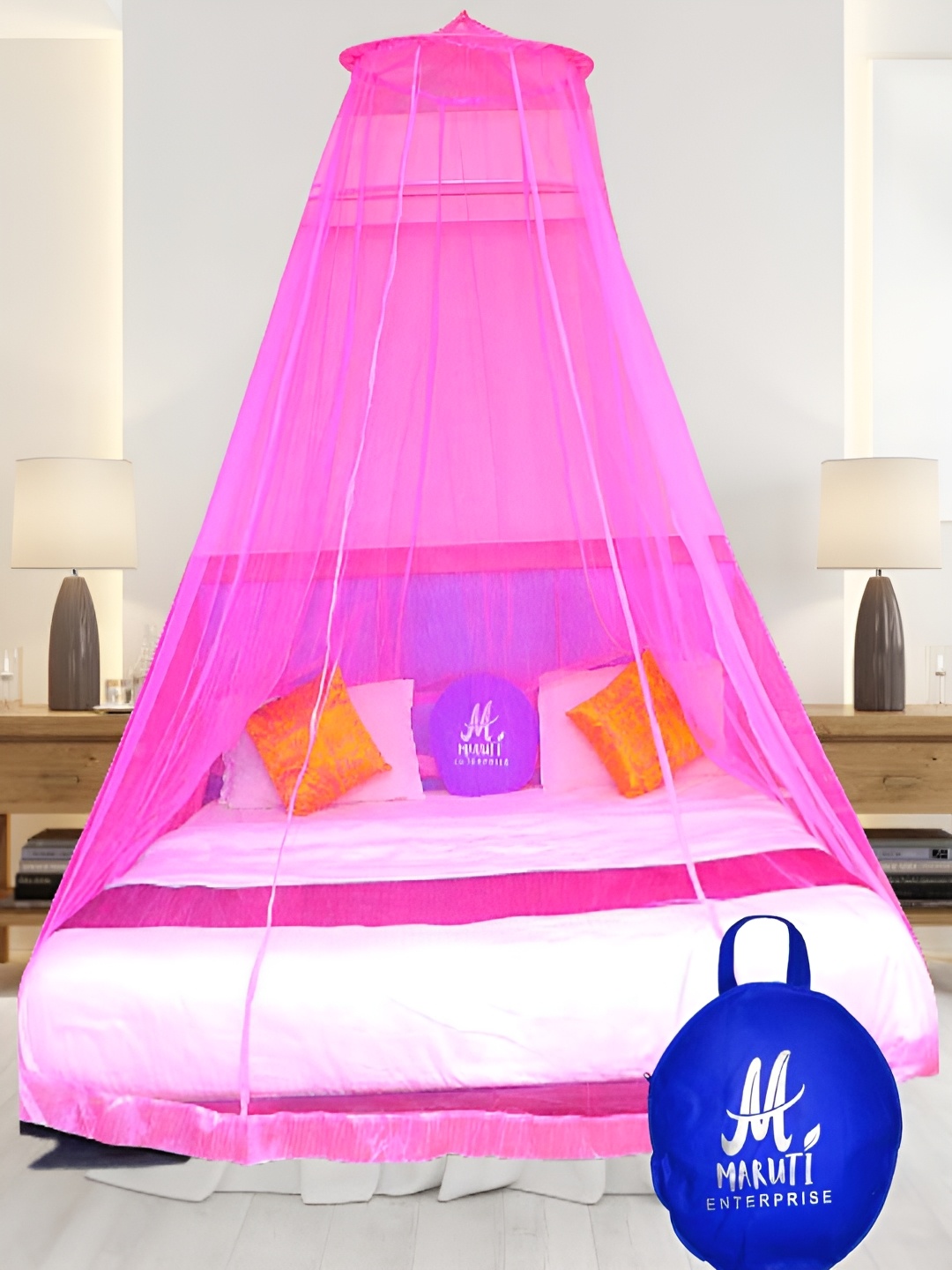 

MARUTI ENTERPRISE Pink King Size Hanging Mosquito Net