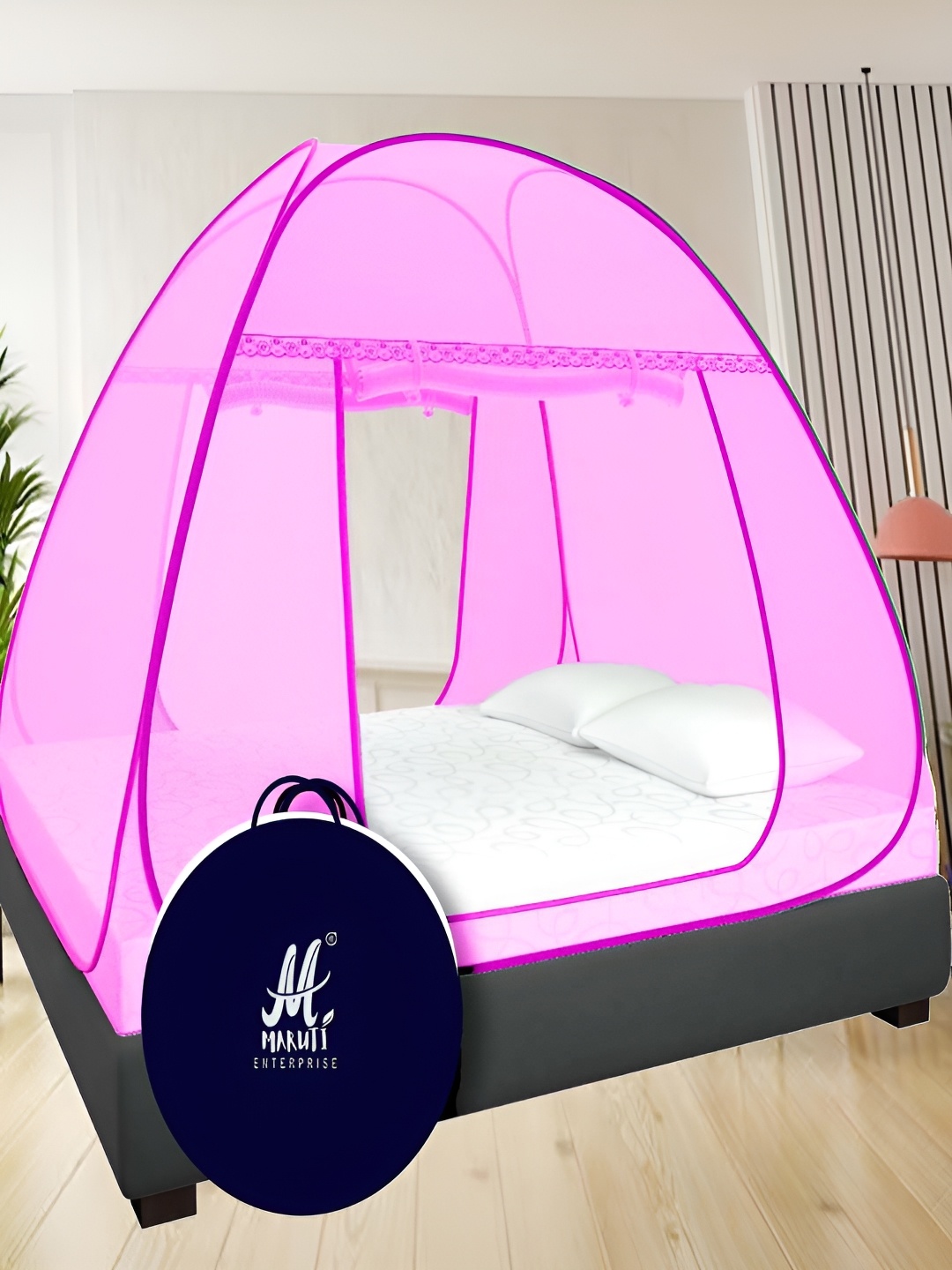 

MARUTI ENTERPRISE Pink King Size Tent Mosquito Net