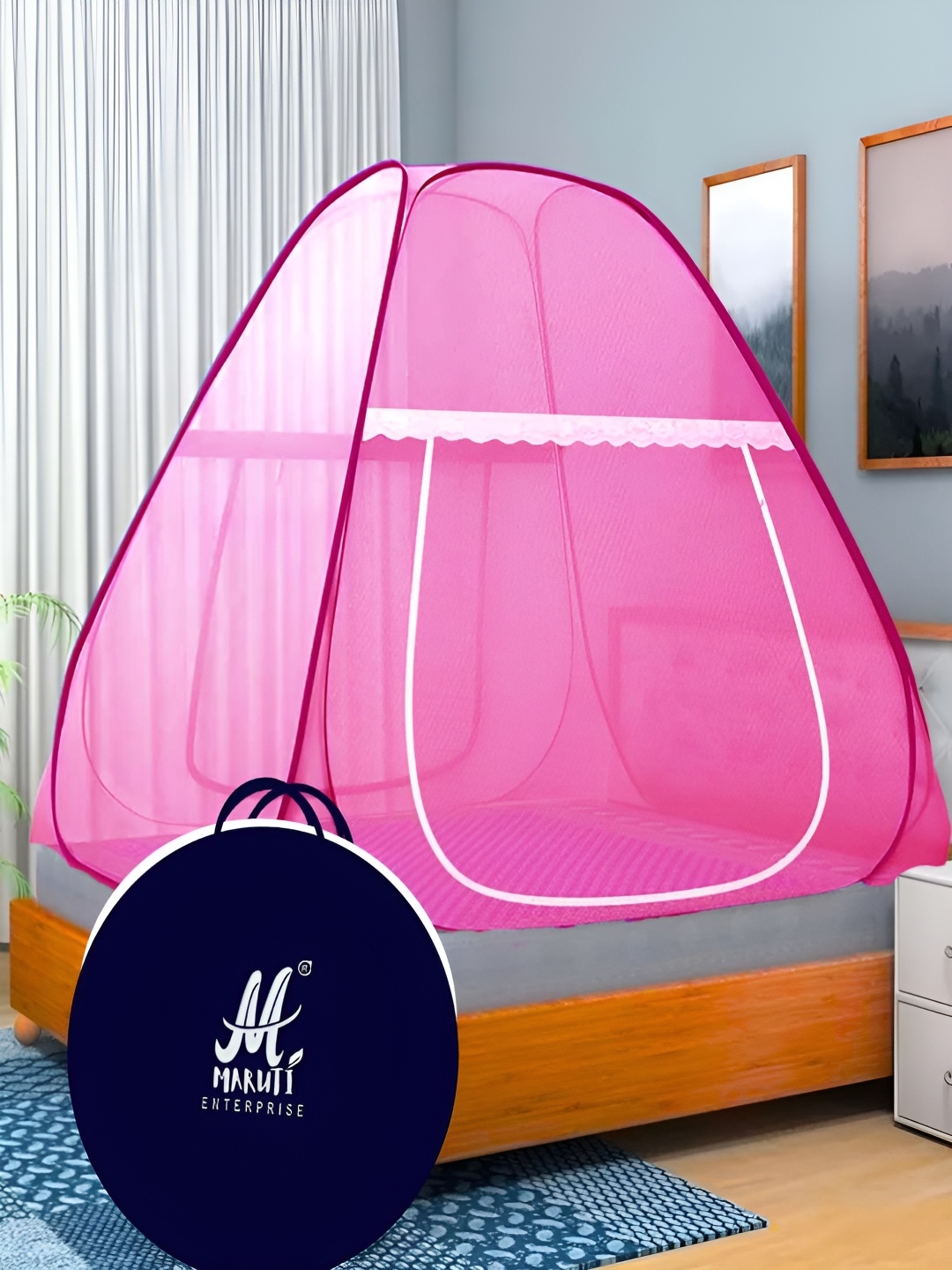 

MARUTI ENTERPRISE Pink King Size Tent Mosquito Net
