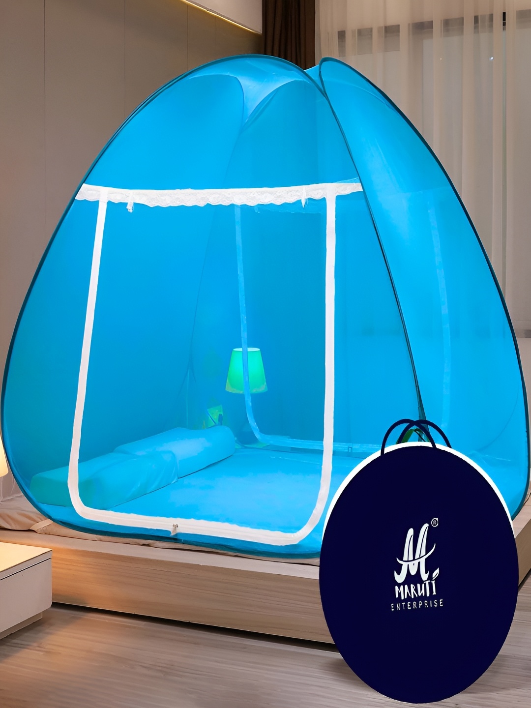 

MARUTI ENTERPRISE Blue & White King Size Tent Mosquito Net