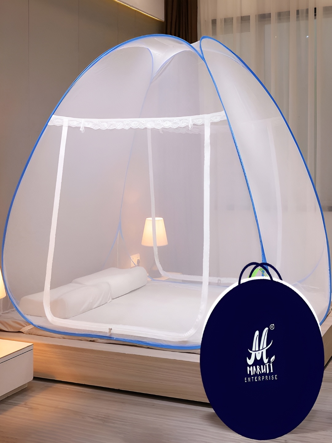 

MARUTI ENTERPRISE White & Blue King Size Tent Mosquito Net