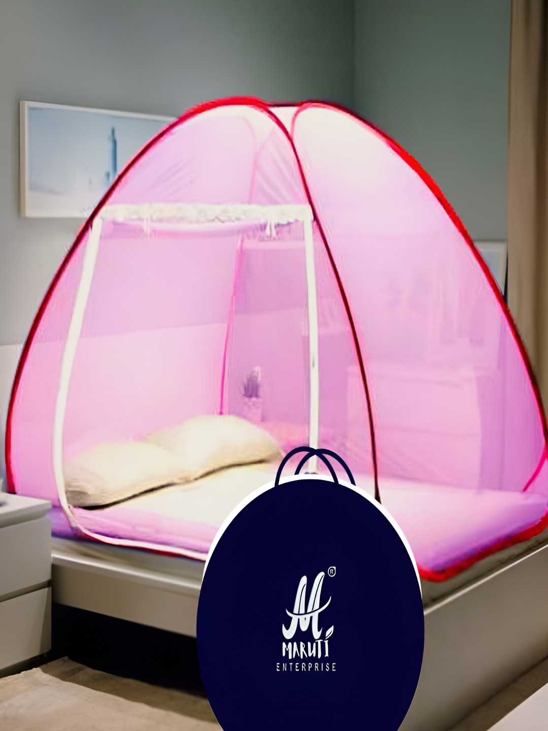 

MARUTI ENTERPRISE Pink King Size Tent Mosquito Net