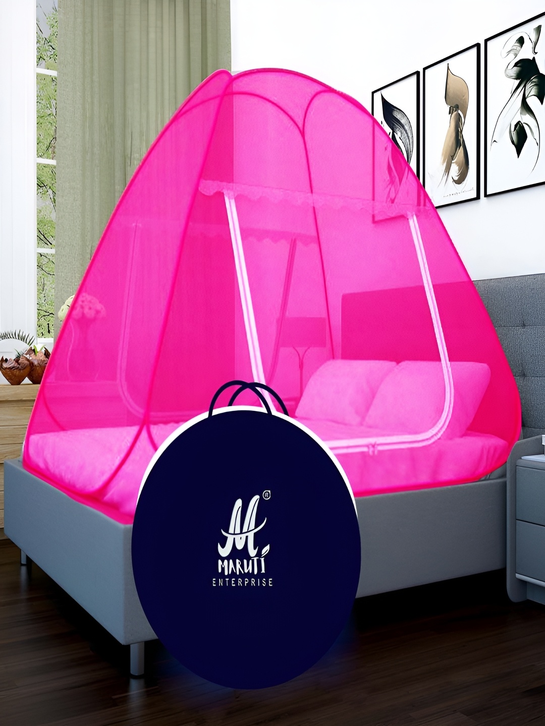 

MARUTI ENTERPRISE Pink King Size Tent Mosquito Net