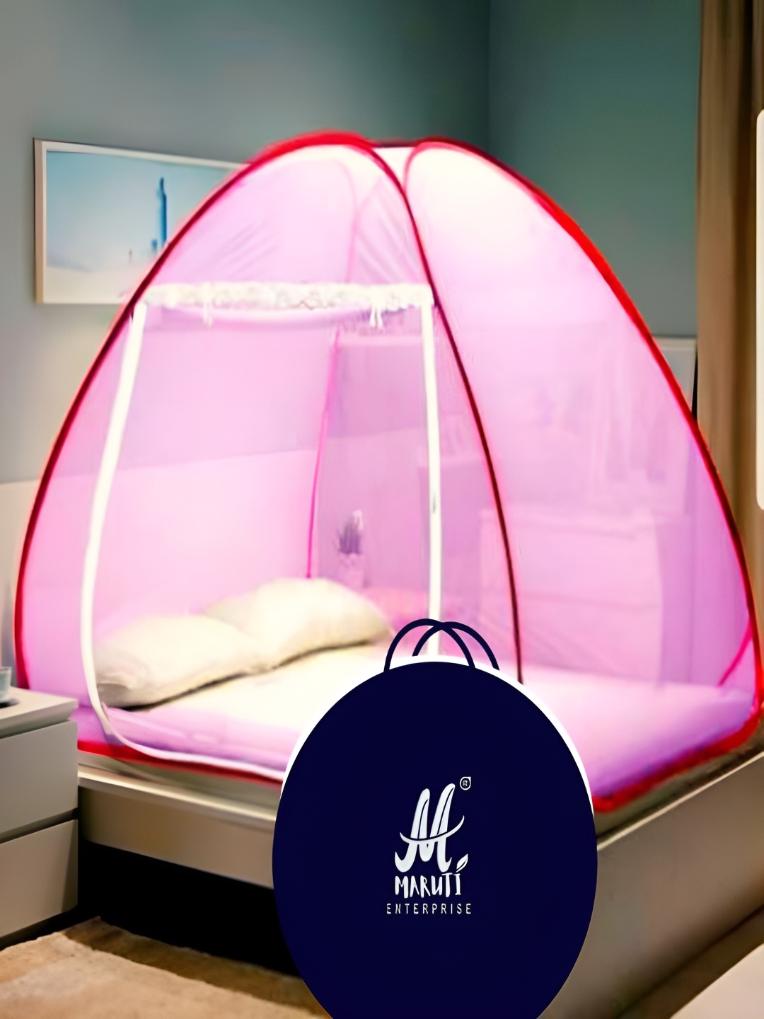 

MARUTI ENTERPRISE Pink King Size Tent Mosquito Net