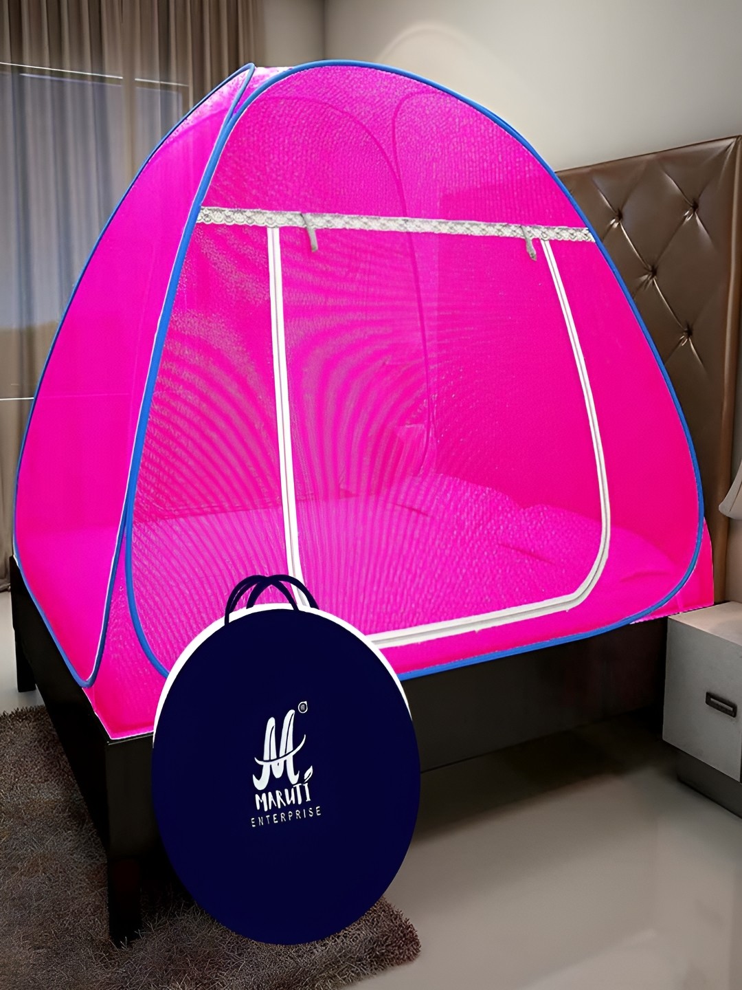 

MARUTI ENTERPRISE Pink King Size Hanging Mosquito Net