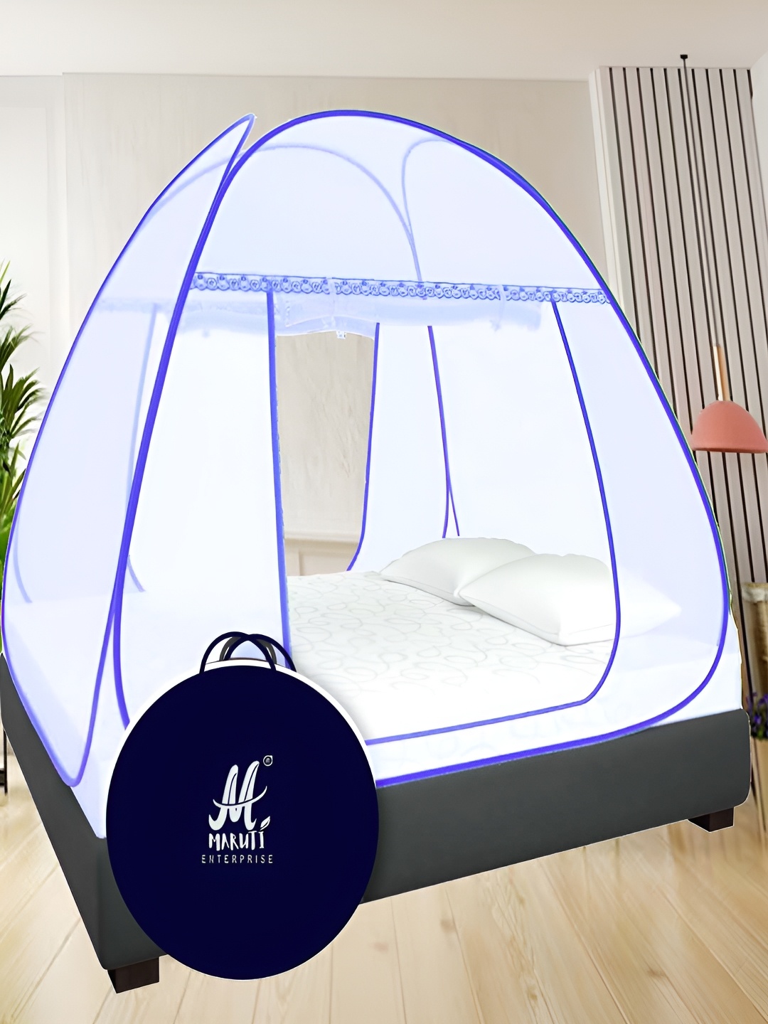 

MARUTI ENTERPRISE White & Blue King Size Tent Mosquito Net