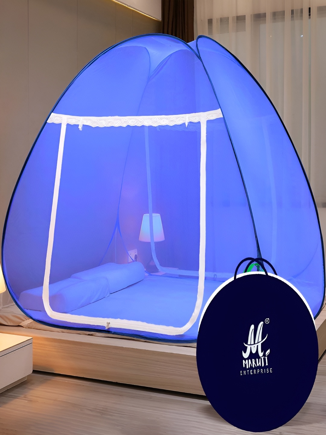

MARUTI ENTERPRISE Blue & White King Size Tent Mosquito Net