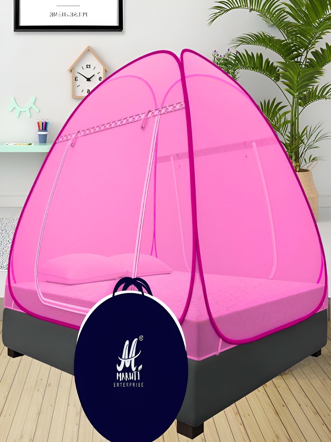 

MARUTI ENTERPRISE Pink King Size Tent Mosquito Net