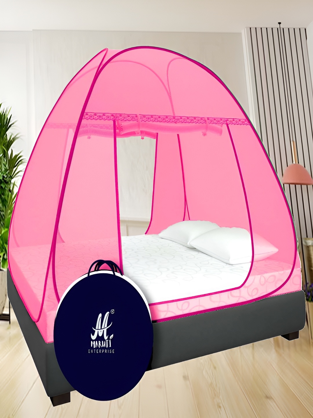 

MARUTI ENTERPRISE Pink King Size Tent Mosquito Net