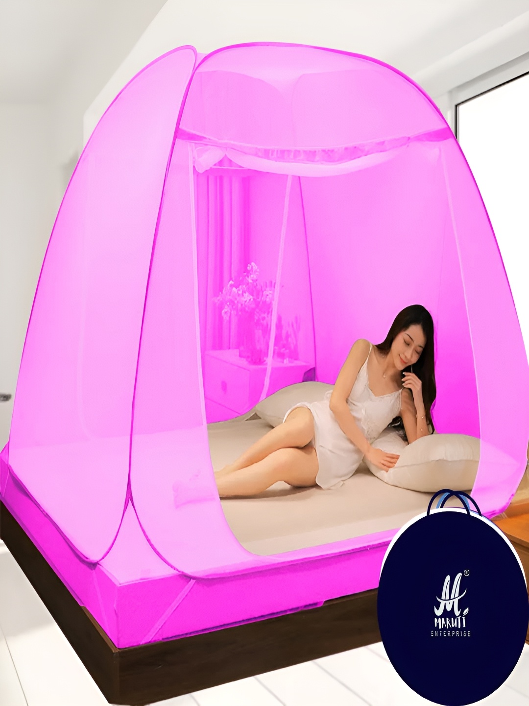 

MARUTI ENTERPRISE Pink King Size Tent Mosquito Net
