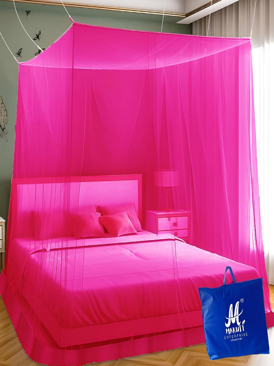 

MARUTI ENTERPRISE Pink King Size Hanging Mosquito Net