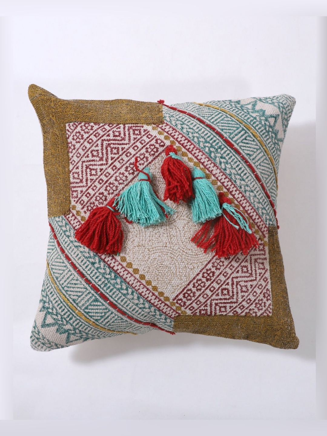 

Art Avenue Red & Olive Green Geometric Square Cushion Covers