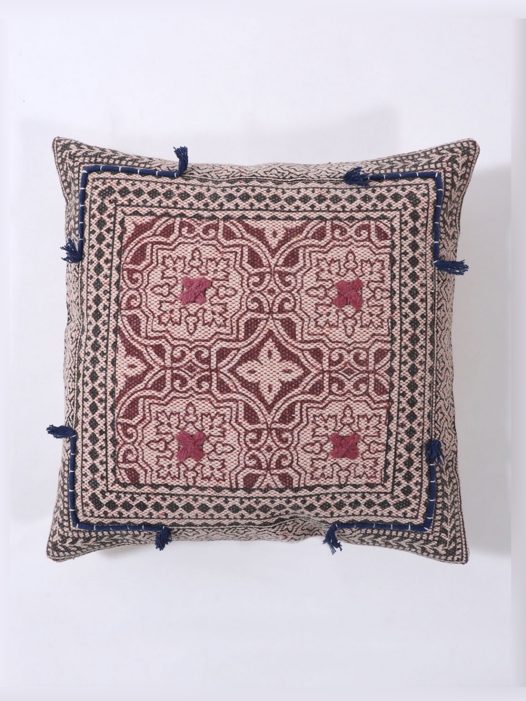 

Art Avenue Maroon & Black Ethnic Motifs Embroidered Cotton Square Cushion Cover