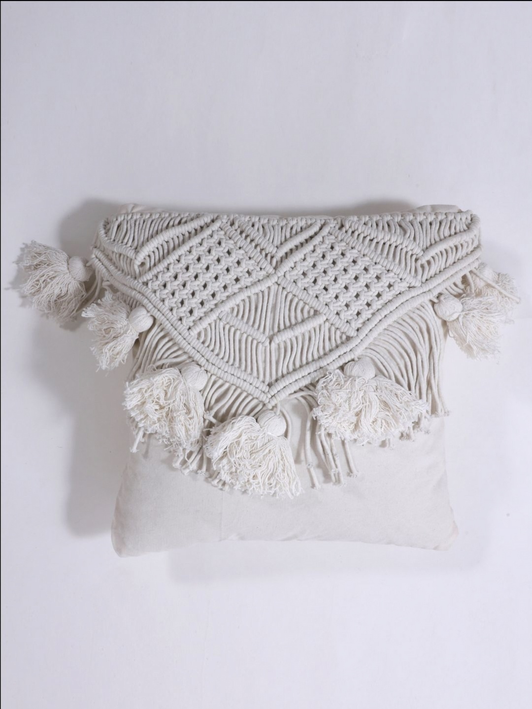

Art Avenue White Geometric Embellished Square Pure Cotton Cushion Cover