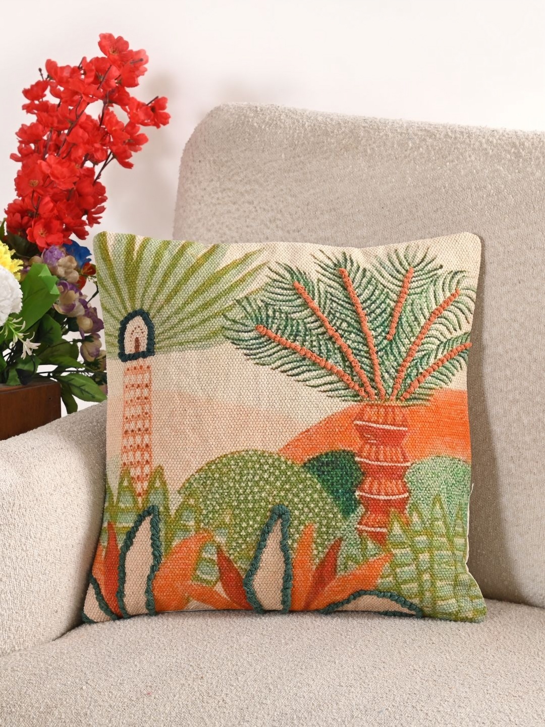 

Art Avenue Green & Orange Floral Square Cushion Covers