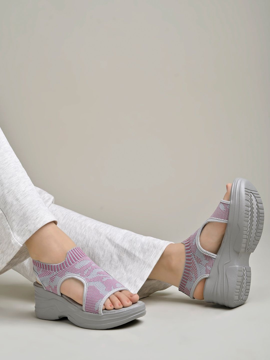 

Shoetopia Striped Flatform Sandals, Grey