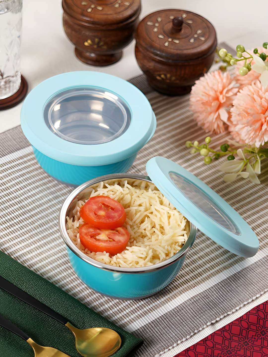 

ceradeco 2- Pcs Blue Stainless Steel Bowl With Airtight Lid