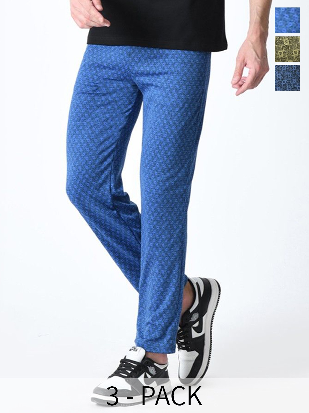 

BAESD Pack of 3 Check Printed Lower Track Pants, Green
