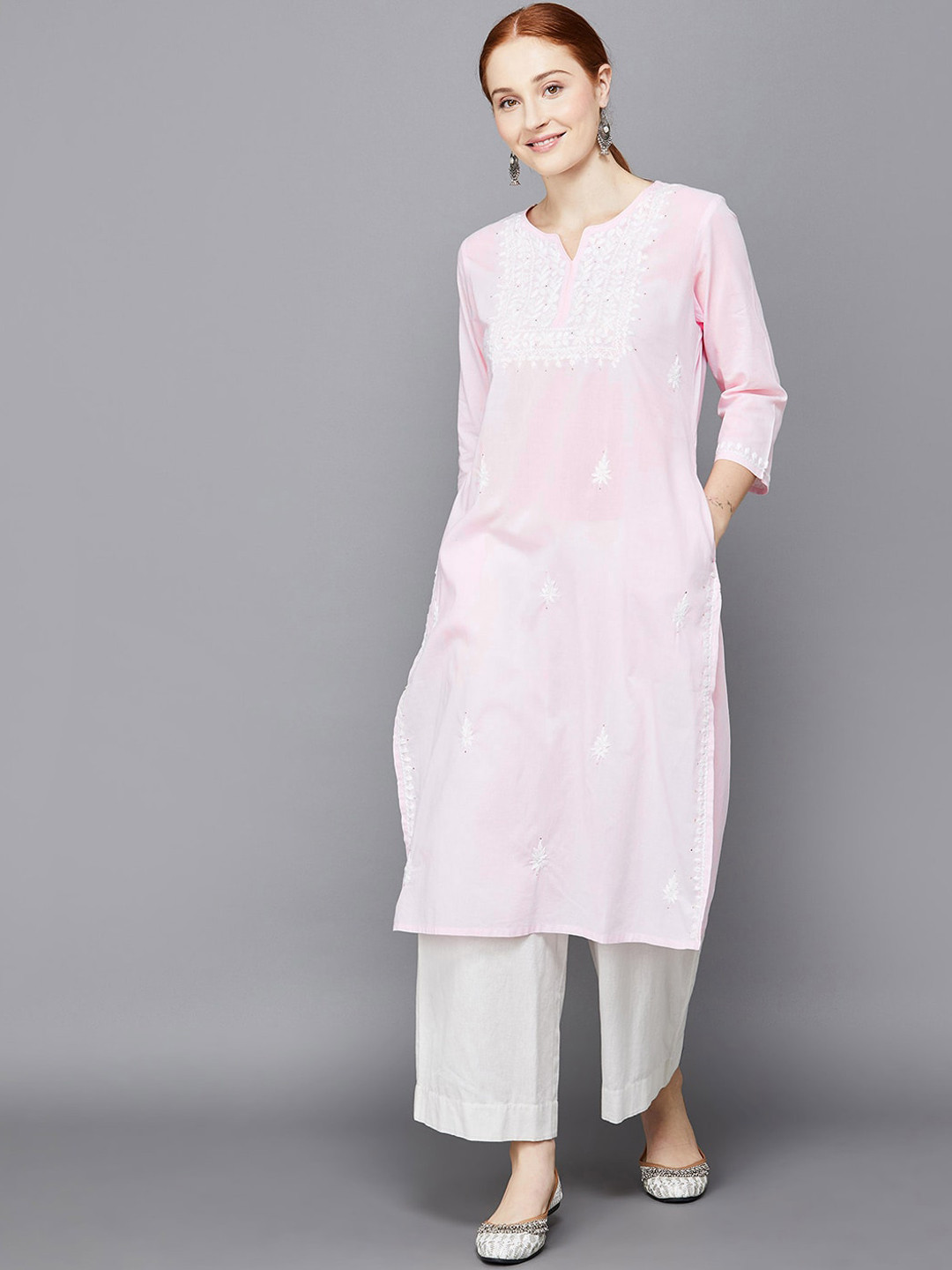 

Melange by Lifestyle Women Embroidered Chikankari Kurta, Pink
