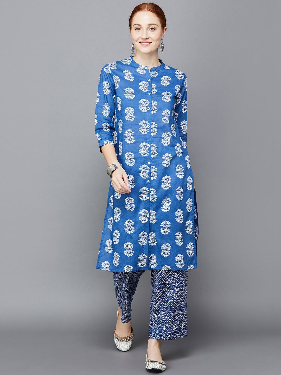 

Melange by Lifestyle Paisley Printed Mandarin Collar Straight Pure Cotton Kurta & Trouser, Violet