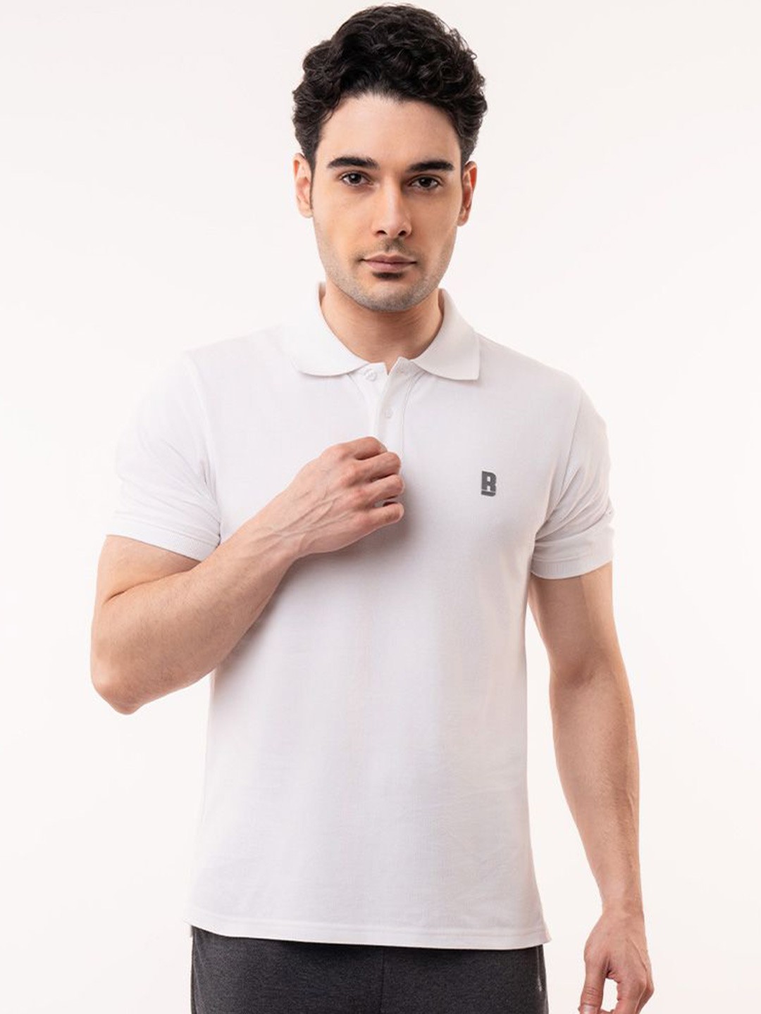 

Baller Athletik Men Polo Collar Pockets T-shirt, White
