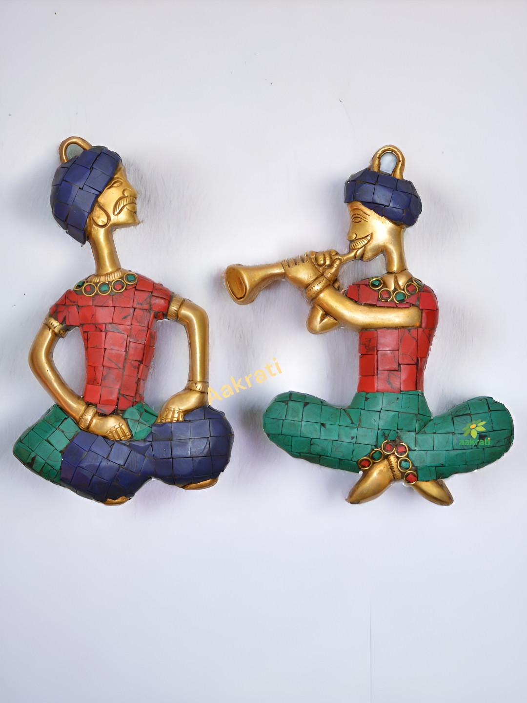 

Aakrati Green & Red Brass Two Musician Statue Wall Decor
