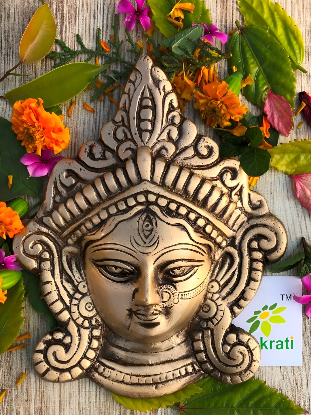 

Aakrati Brown Brass Durga Ji Statue Wall Decor