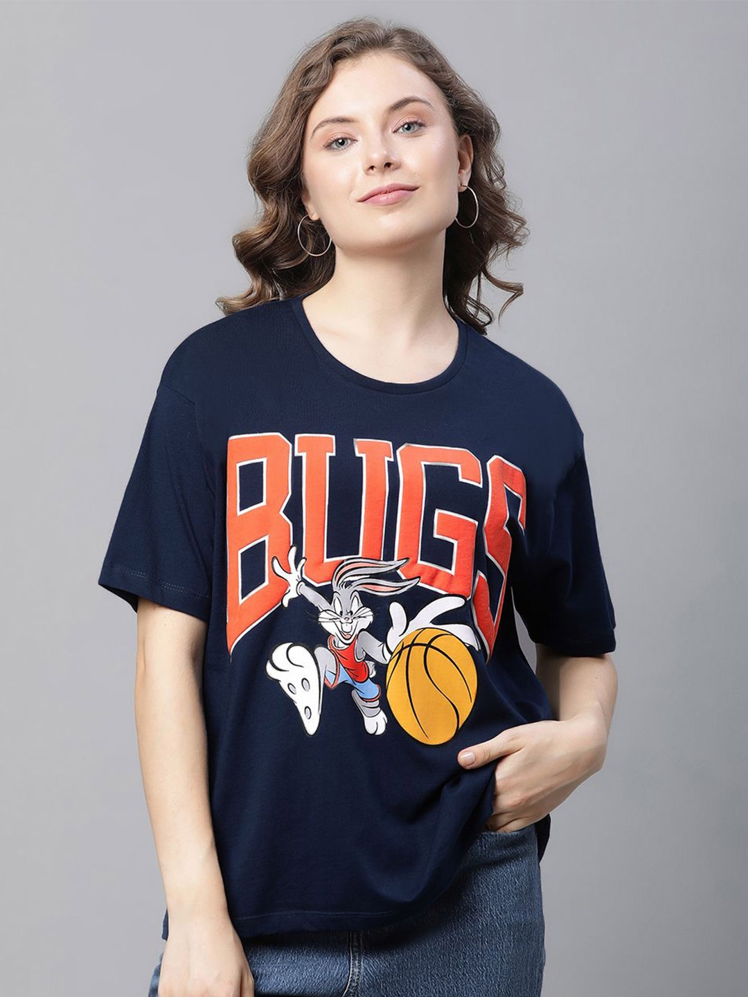 Free Authority Looney Tunes Printed Cotton T-Shirt, Navy blue