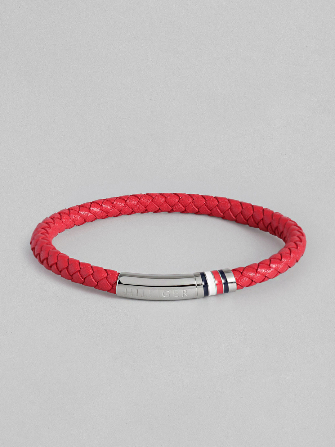 

Tommy Hilfiger Men Leather Brass-Plated Wraparound Bracelet, Red