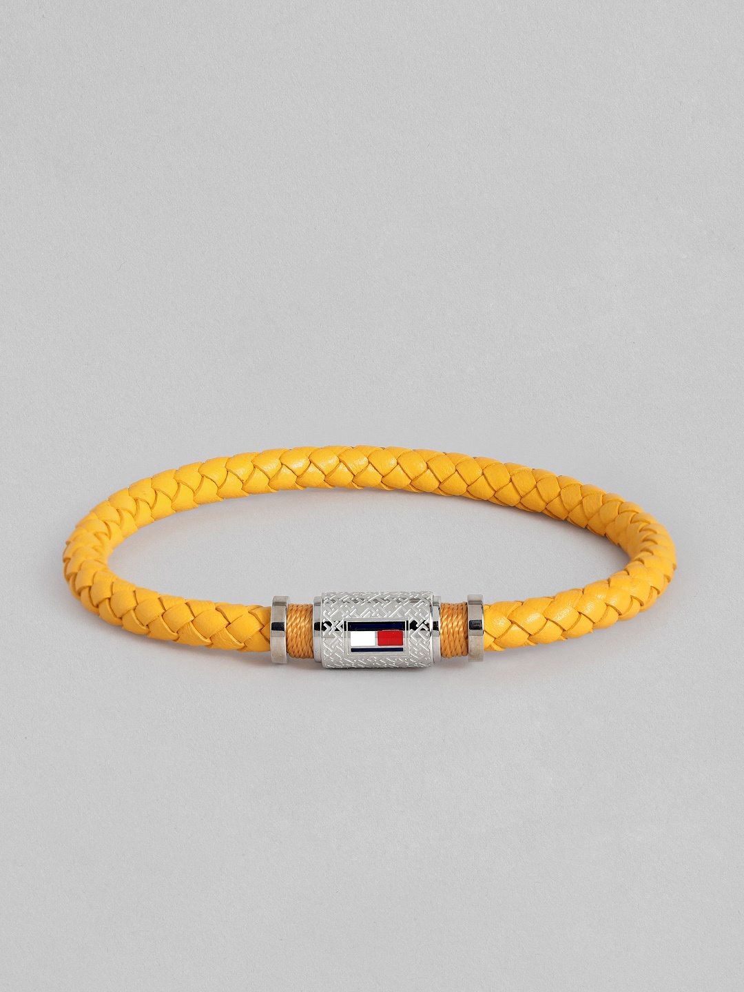 

Tommy Hilfiger Men Leather Brass-Plated Wraparound Bracelet, Yellow