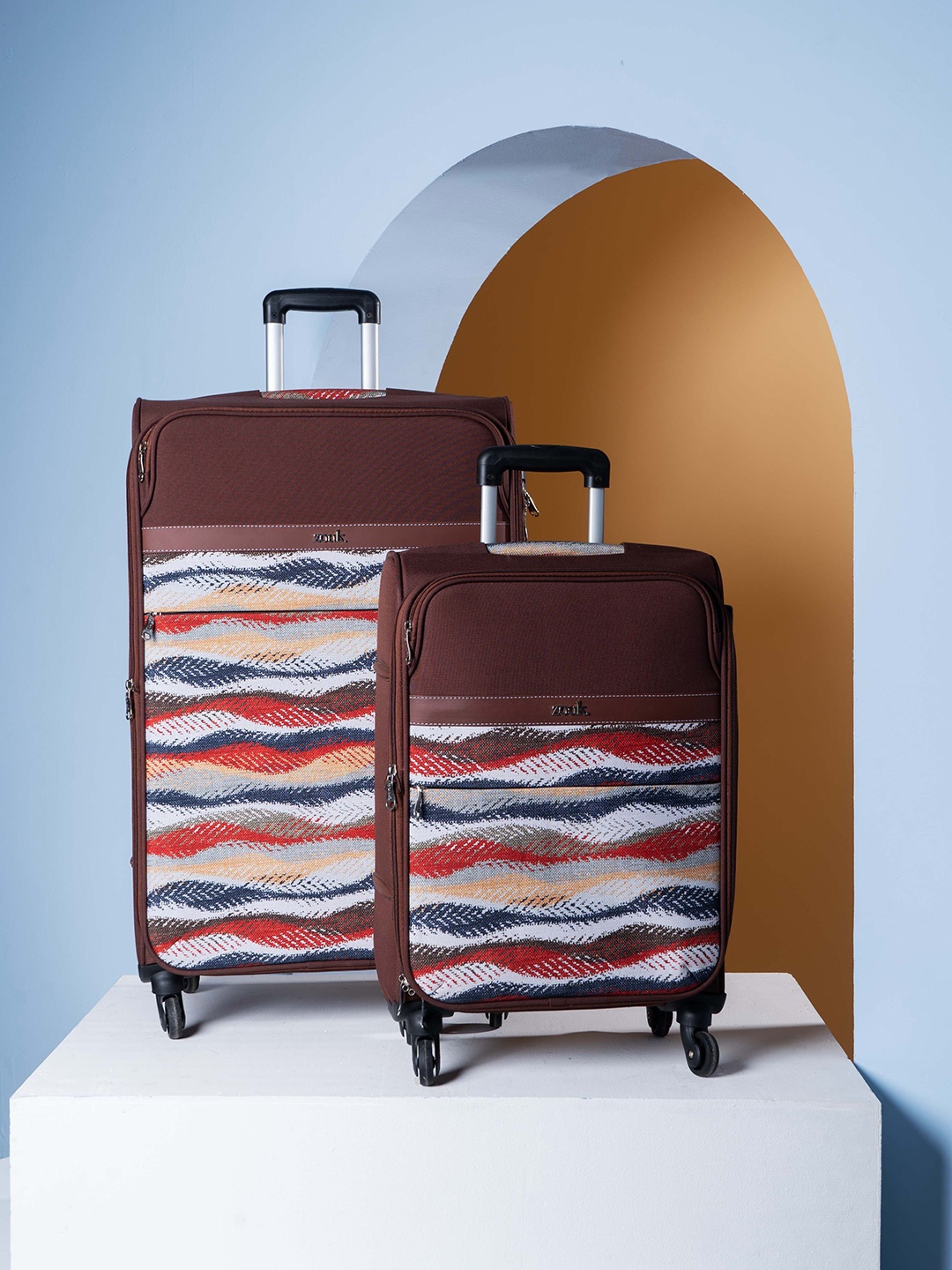 

ZOUK Unisex Set of 2 Jaisalmer Dunes Avasa Cabin & Large Trolley Bags, Brown
