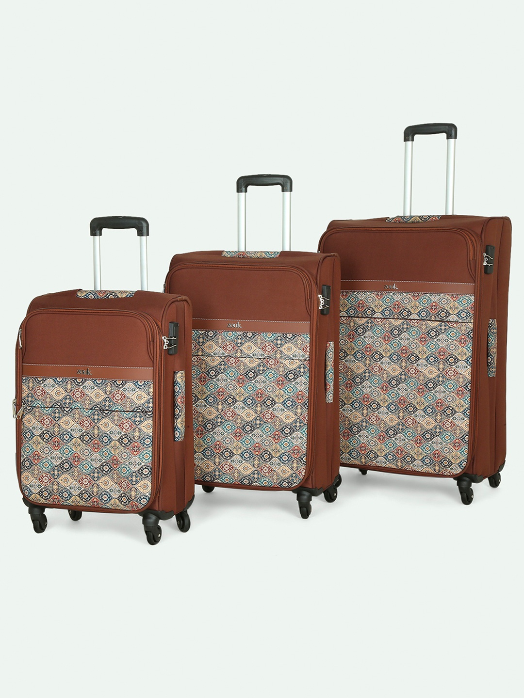 

ZOUK Jammu Kaleen Set of 3 Avasa Trolley Bags-Cabin, Medium & Large, Brown