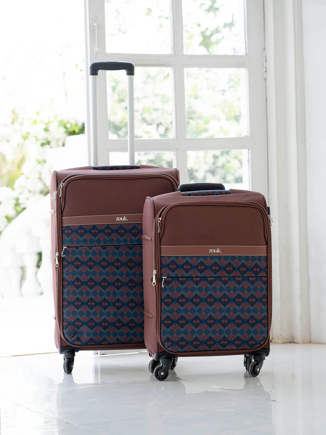 

ZOUK Periyar Waves Set of 2 Cabin & Medium Avasa Trolley Bags, Brown