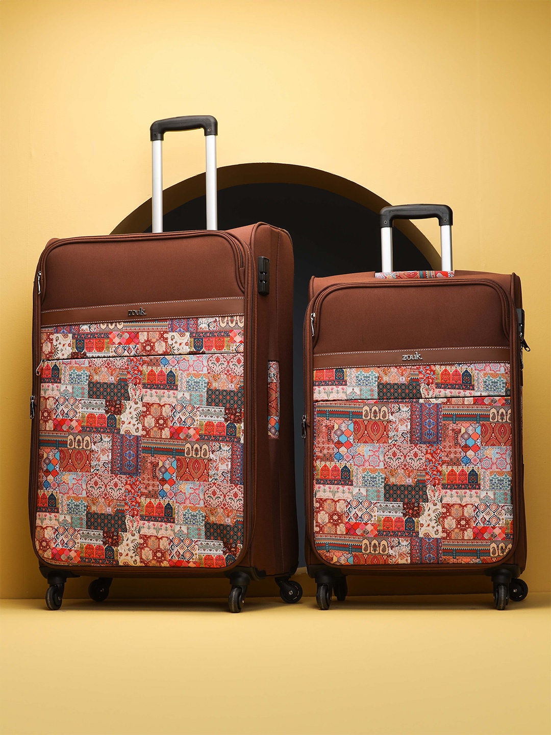 

ZOUK Kutch Gamthi Set of 2 Medium & Large Avasa Trolley Bags, Brown