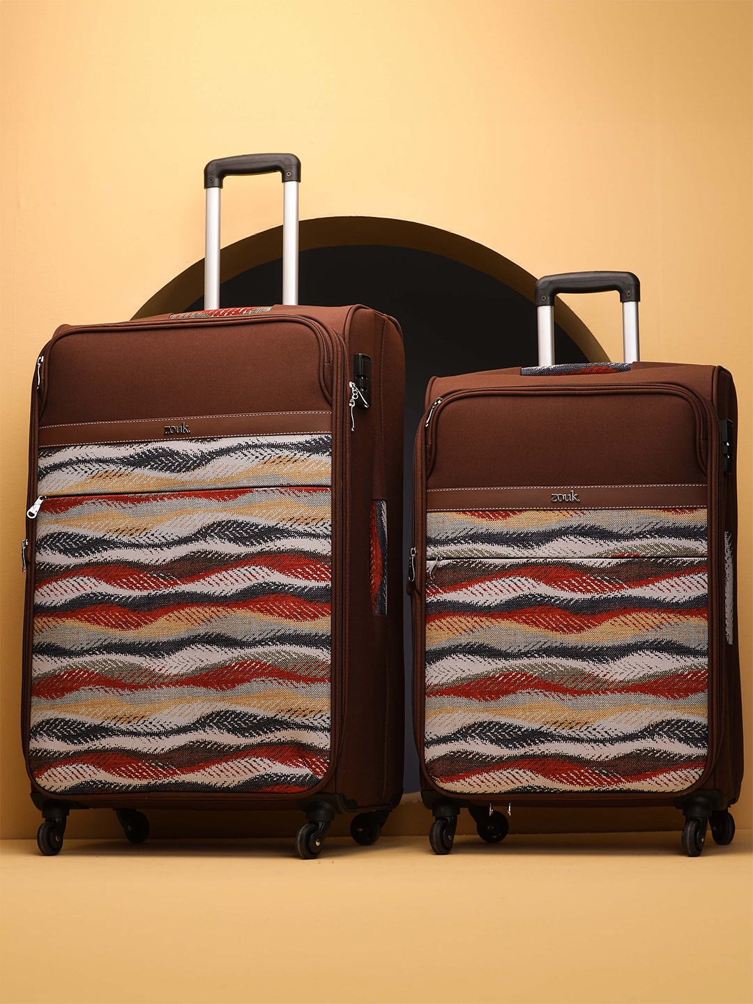 

ZOUK Jaisalmer Dunes Set of 2 Printed Medium & Large Avasa Trolley Bags, Brown