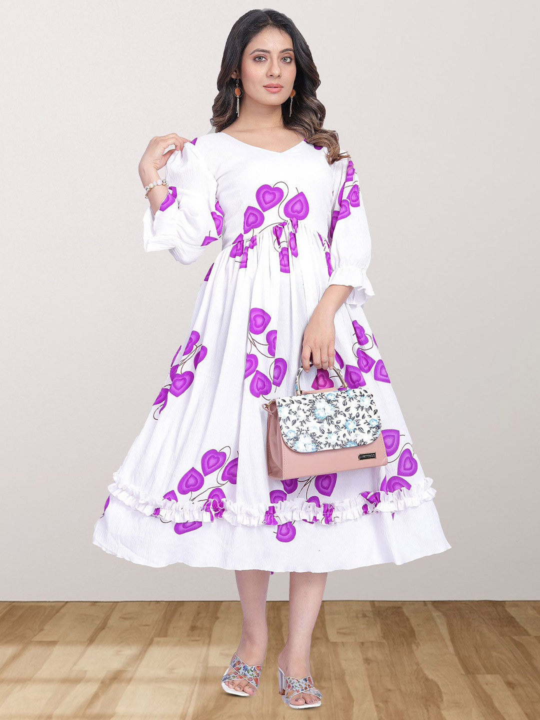 

N N ENTERPRISE Floral Applique Georgette Fit & Flare Maxi Dress, Pink