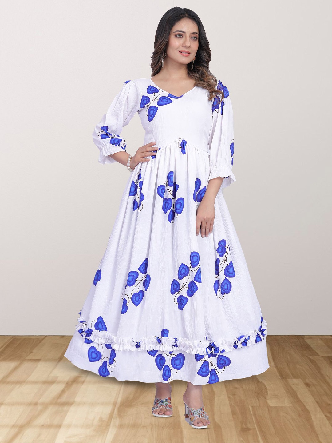 N N ENTERPRISE Floral Applique Georgette Maxi Dress, Blue