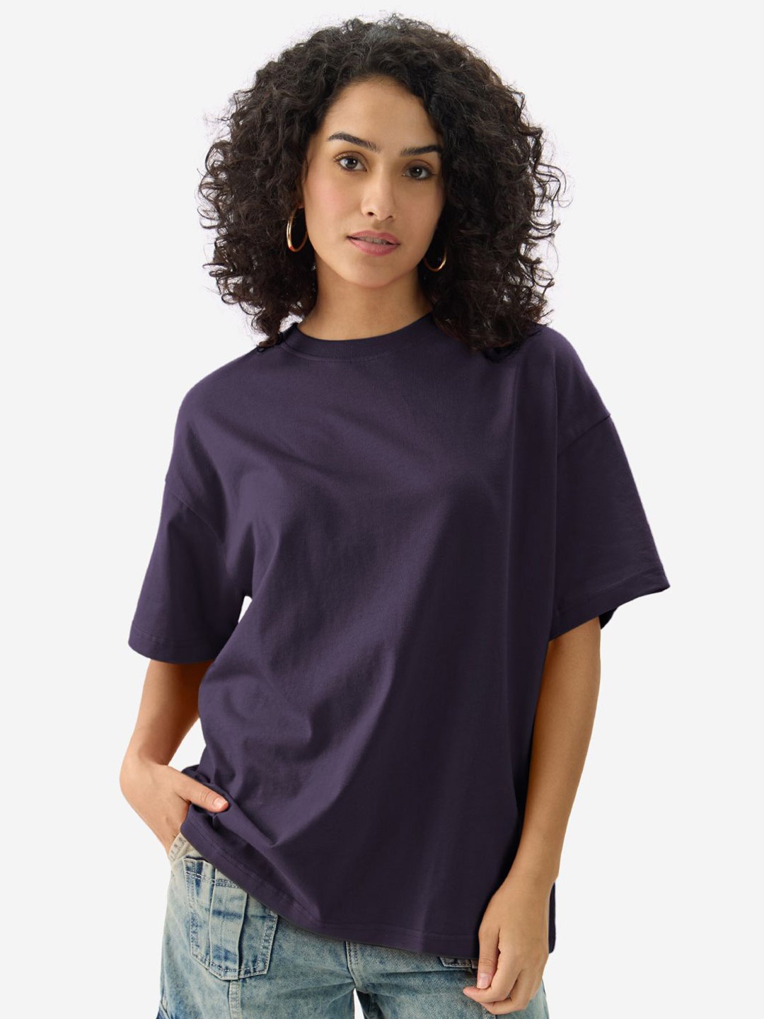 

The Souled Store Women Drop-Shoulder Sleeves T-shirt, Purple