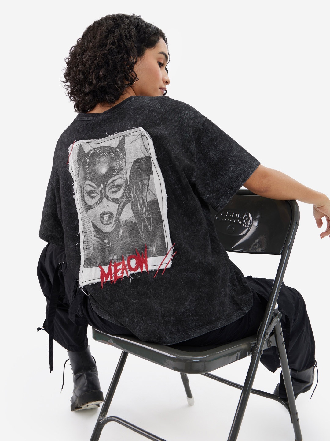 

The Souled Store Women Printed Regular Sleeves T-shirt, Black