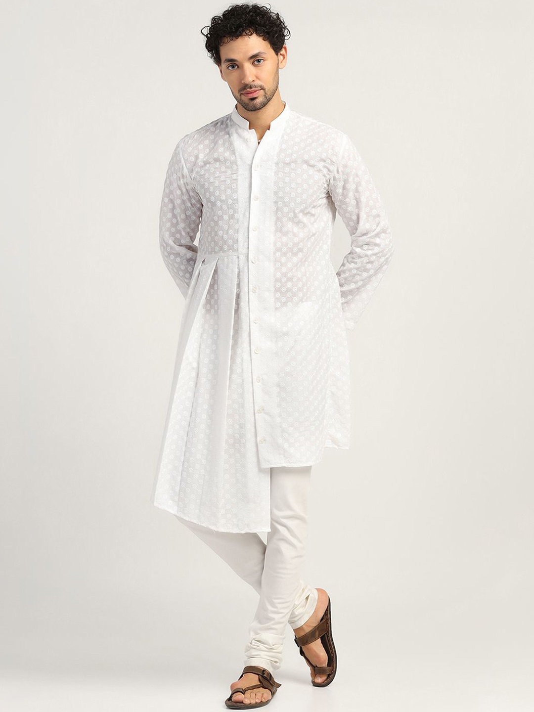 

LELA Men Thread Work Kurta, White