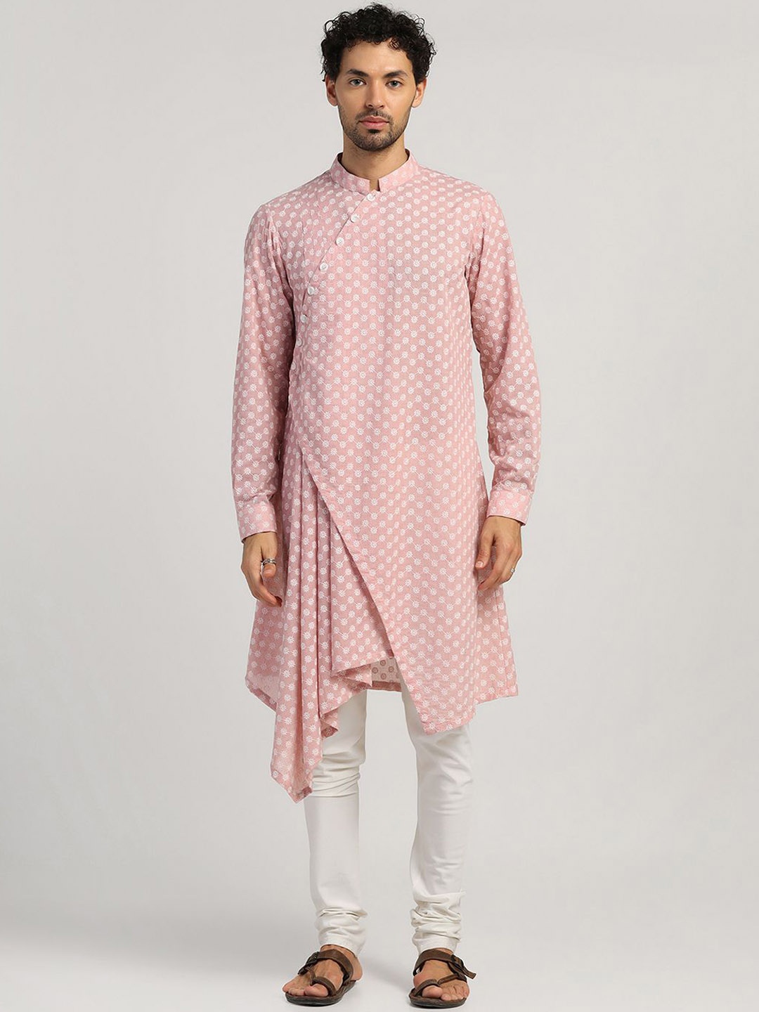 

LELA Men Geometric Thread Work Kurta, Pink