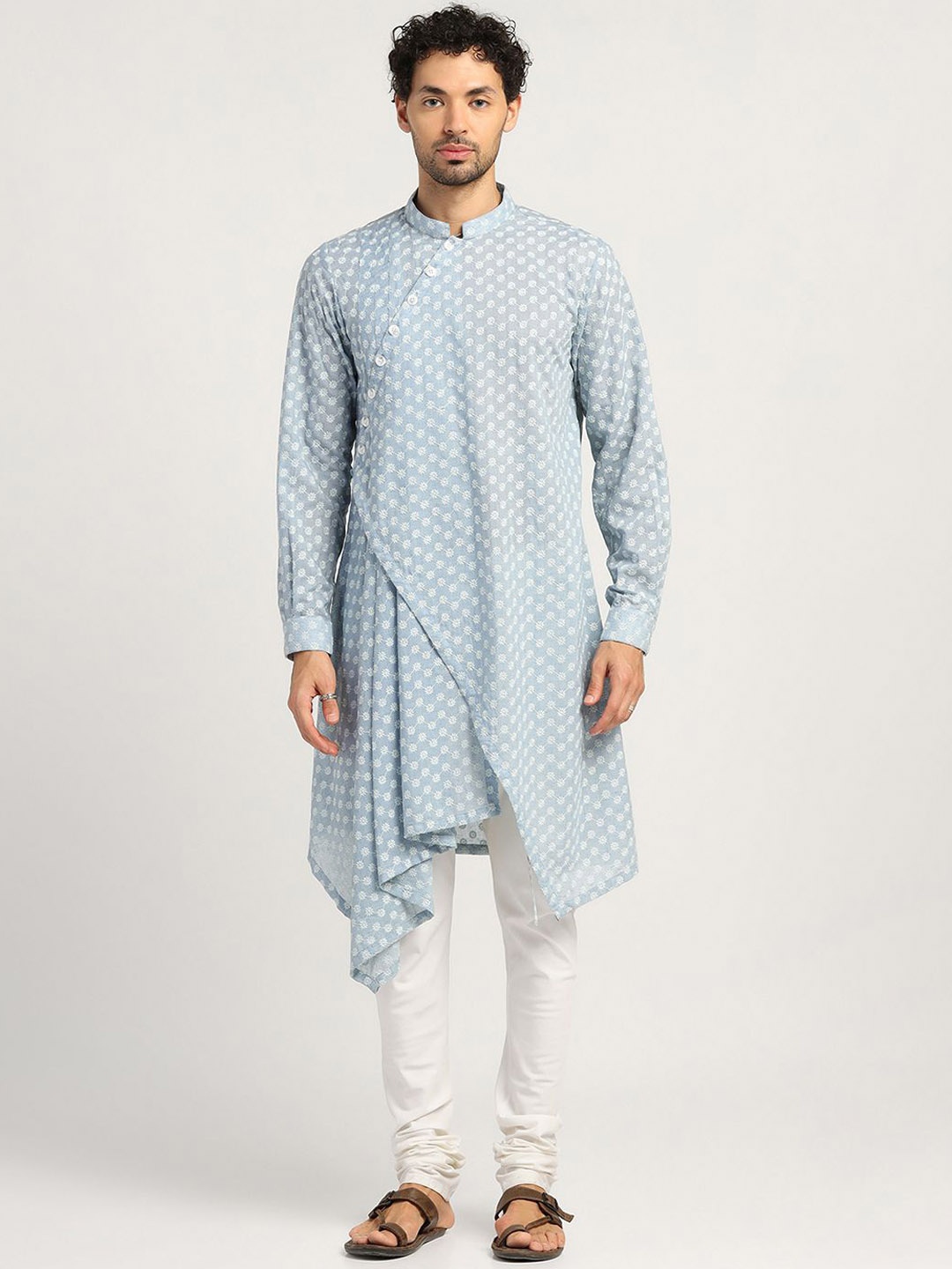 

LELA Men Geometric Thread Work Kurta, Blue