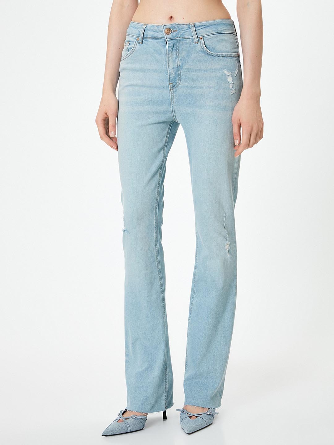 

Koton Women Flared High-Rise Trousers, Blue