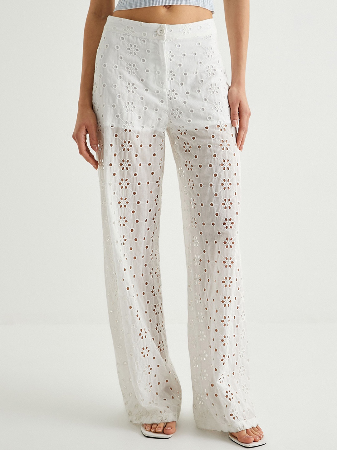 

Koton Women Floral Trousers, White