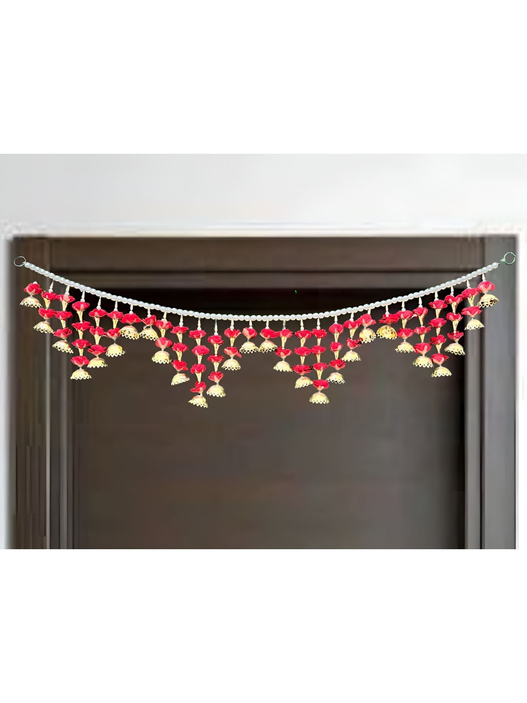 

iHandikart Gold toned & Pink Hanging Artificial Flower