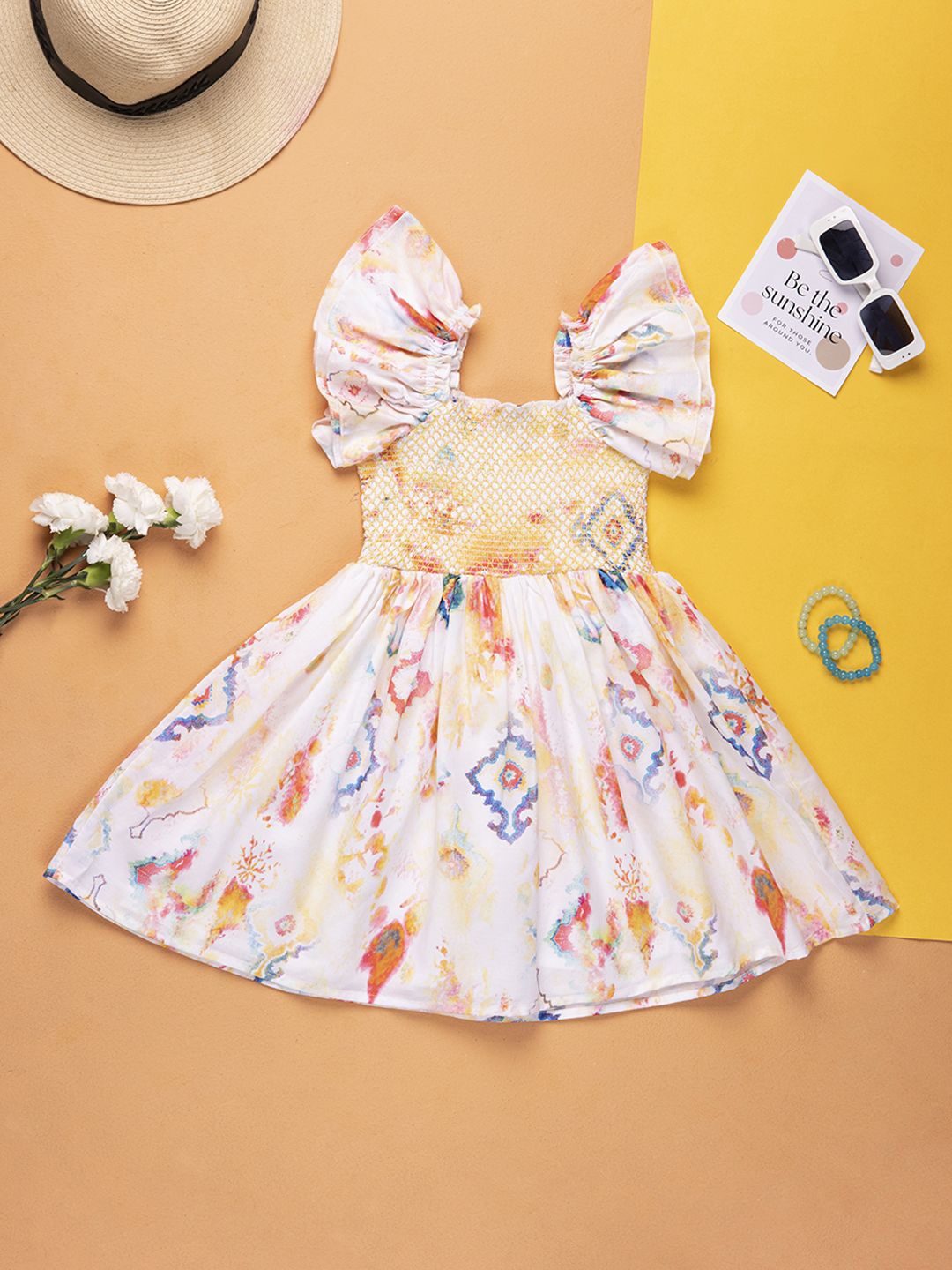 

Purple United Kids Floral Print Satin Fit & Flare Dress, White