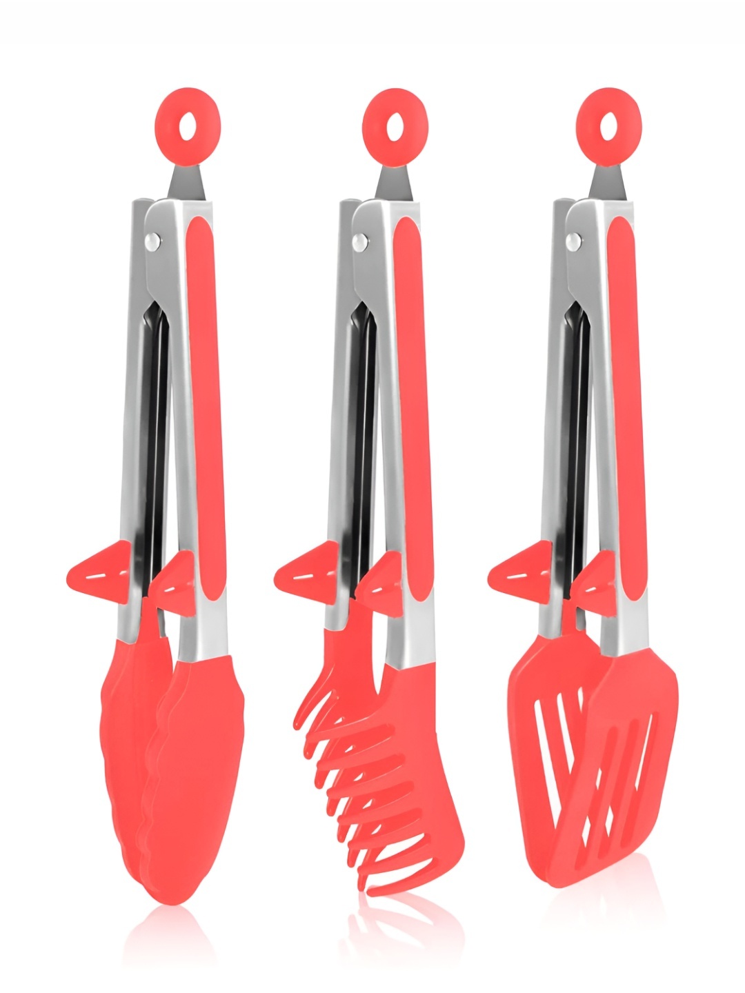 

P-Plus International Red 3 Pieces Stainless Steel Dishwasher Safe Cooking Tongs