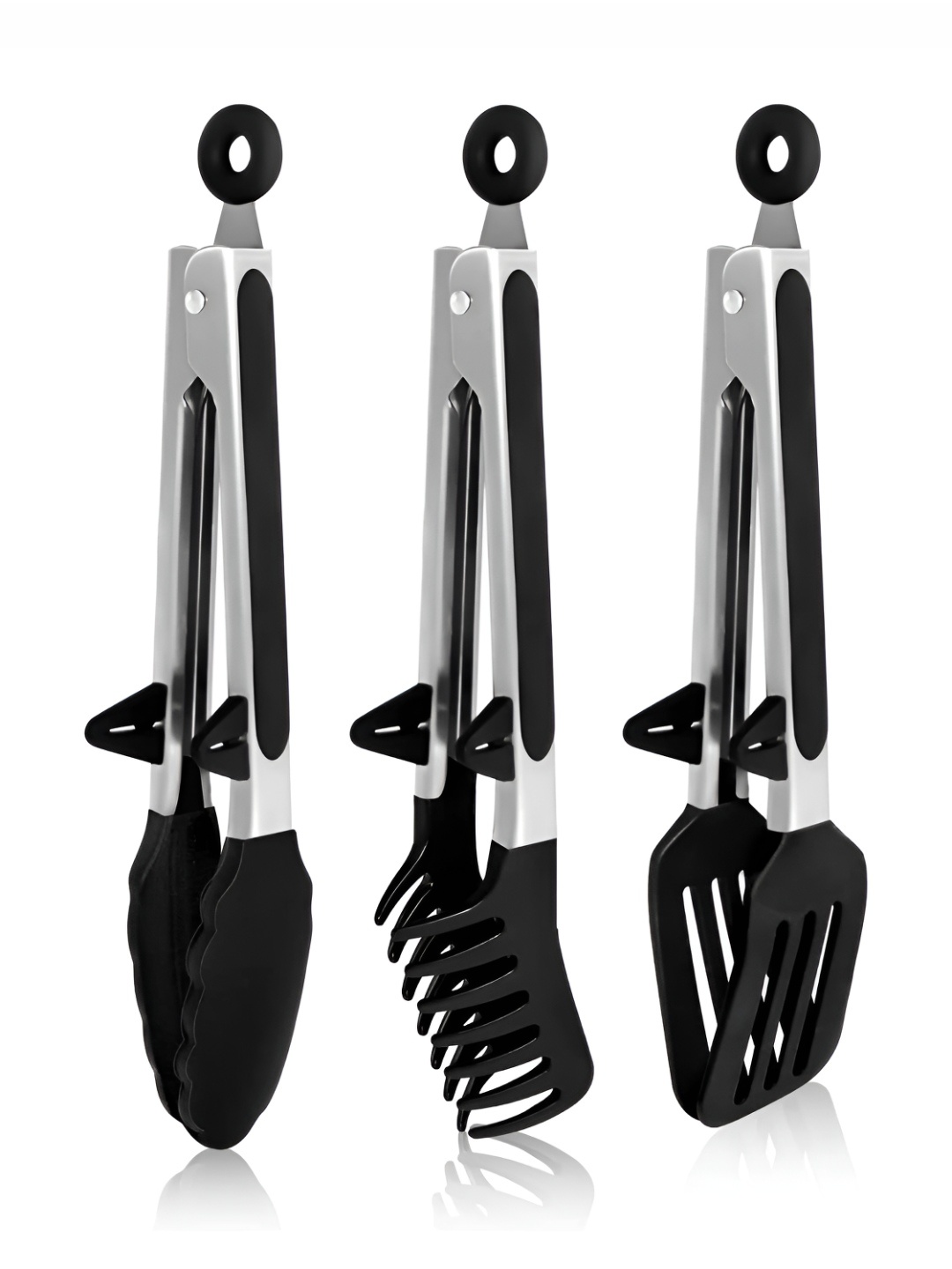 

P-Plus International Black 3 Pieces Stainless Steel Nonstick Tongs