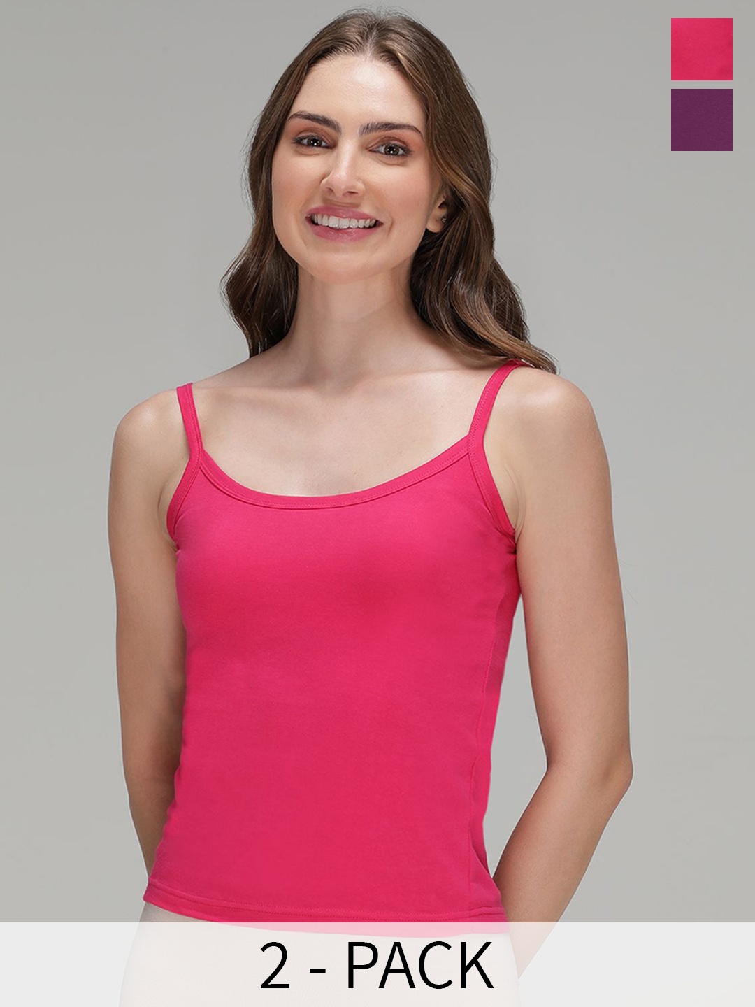 

AMUL COMFY Pack of 2 Cotton Lace Trim Nightie Slips, Pink