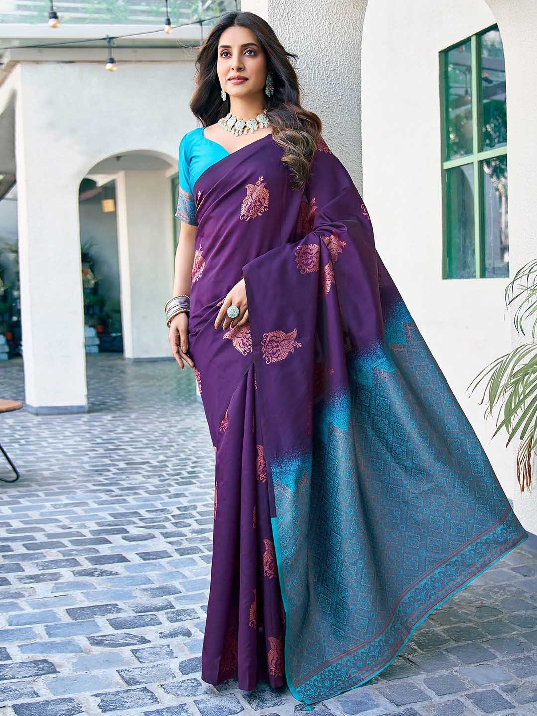 

RASVRITI Ethnic Motifs Zari Banarasi Saree, Purple